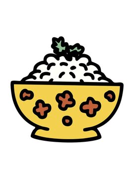 jiggle motion animation of japanese rice in patterned bowl