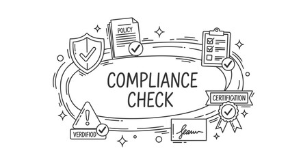 Naklejka premium Compliance check vector illustration with checklist, shield, and certification badges for presentation or website, Isolated on transparent background, png