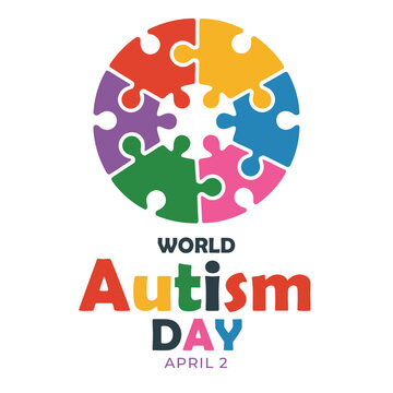 World Autism Day greeting background with colorful circular jigsaw puzzle logo vector illustration