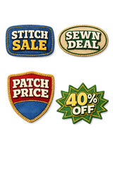 Fototapeta premium 3D Sewn Fabric Patches Advertising Stitch Sale and 40% Off Deals