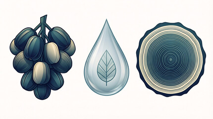 Eco friendly elements with fruits and water droplets for sustainable living and nature conservation