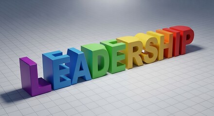 3d colorful leadership concept with rainbow letters on a grey surface
