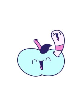 jumping motion animation of cartoon worm in happy apple