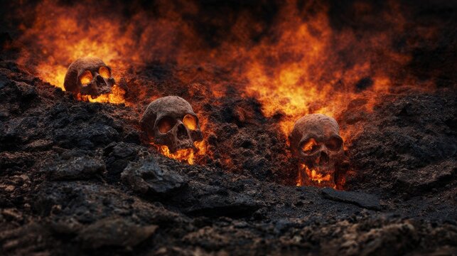 Sinister hellscape background featuring trapped souls in agony, glowing embers and eerie shadows in a fantasy horror style.

