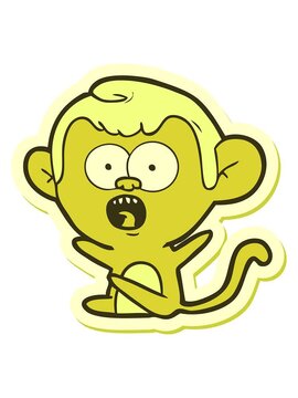 changing color animation of sticker of a cartoon shocked monkey