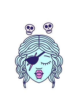 spinning skulls animation of Retro Tattoo Style human rogue character