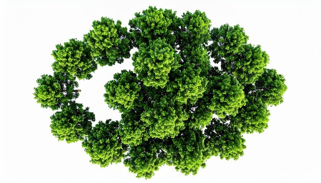 Circular arrangement of vibrant green trees isolated on a bright white background