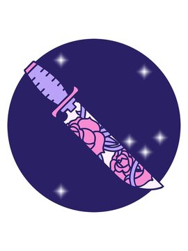 glitter effect animation of iconic tattoo style image of a dagger with florals