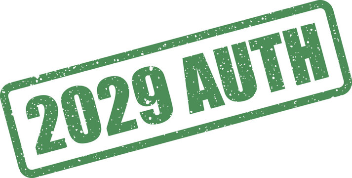 Rectangular grunge effect stamp displaying the text 2029 AUTH, suitable for authorization or date related documentation