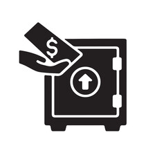 Secure money deposit vault silhouette icon for savings