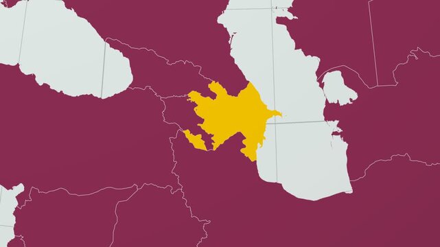 Azerbaijan map. Animated zoom into the country on the Globe in Pale Mint Dark Pink color palette. Country logo animation with round text and airplanes. Map with meridians, parallels. Stylish video.