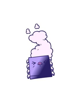 attention grabbing animation of cartoon overheating computer chip