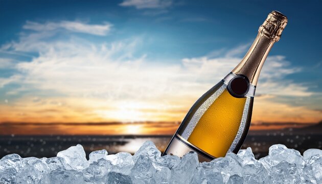 Bottle Of Champagne Brand Veuve Clicquot Brut On Ice
