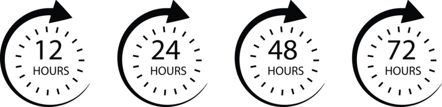 Time Duration Icons Set &ndash; 12h, 24h, 48h, 72h Circular Arrow Clock Vector