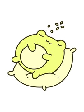 changing color animation of cartoon of a cute frog sleeping on a pillow