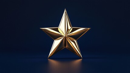 Fototapeta premium Golden Star Radiance: A meticulously crafted golden star shines brightly, radiating a sense of elegance and aspiration. Its sleek design against a deep blue backdrop creates a captivating visual.