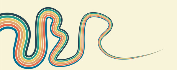Abstract background of rainbow groovy Wavy Line design in 1970s Hippie Retro style.