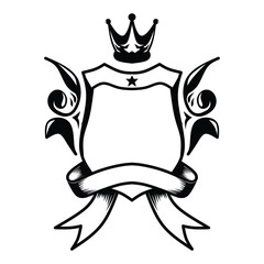 Ornate heraldic with crown and ribbon