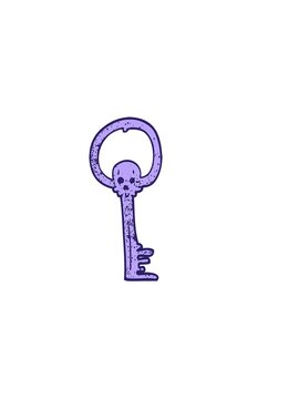 horizontally vibrating animation of cartoon doodle spooky skull key