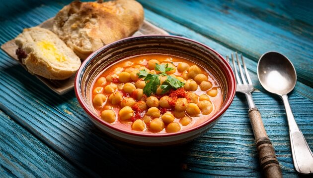traditional tunisian chickpea soup served with bread and topped with olive oil and harissa lablabi tunisian