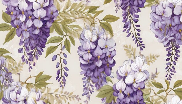 elegant wisteria floral blossom seamless pattern delicate botanical nature design for trendy design textile packaging fabric wallpaper branding stationery wrapping paper interior decor