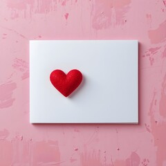 분홍색 배경에 빨간 하트가 있는 흰색 발렌타인데이 카드
