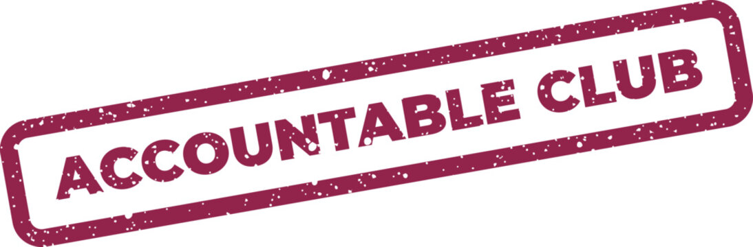 Textured rectangular stamp featuring the distinctive words ACCOUNTABLE CLUB signifying group commitment or membership