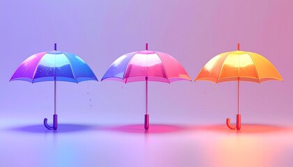 Obraz premium Three colorful open umbrellas isolated against a simple background