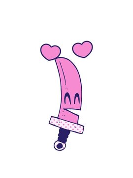 spinning hearts animation of cartoon doodle happy magical sword