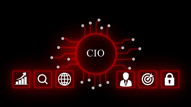 Modern C I O Concept with Digital Circuitry and Business in Blue Neon Glow on Dark Background CIO concept