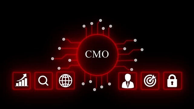 Modern C M O Digital Marketing Concept with Glowing Blue Circuit Board and Business Chief Marketing Officer