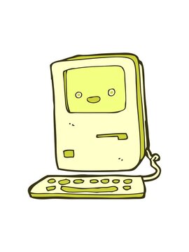 changing color animation of cartoon of old computer