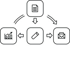 Circular Business Process Diagram Topdown branching icons document chart editor. Visual shows document