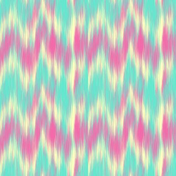 Hand-drawn Modern Elegant Spring Seamless Zigzag Ikat in Aqua Teal and Sunshine for Vibrant Resort Wear