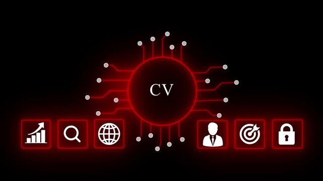 Modern C V Resume Concept with Digital Network and Glowing in Blue Neon Light CV resume concept glowing career opportunities