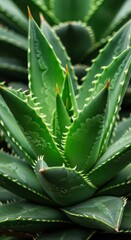 Obraz premium A detailed, high-resolution close-up of a drought-tolerant succulent with robust green fleshy leaves and sharp protective spines, nature, botany, structure