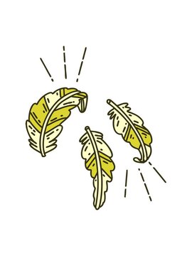changing color animation of illustration of a traditional tattoo style feathers floating