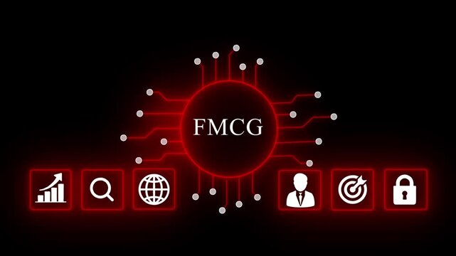 F M C G Industry Concept with Digital Circuit and Business FMCG industry fast-moving consumer goods digital circuit business neon blue glow