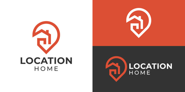 Creative simple location home logo template. Pin map point local with home house logo design vector illustration.
