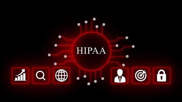 H I P A Compliance Digital Security Concept with Circuit Board and in Blue Neon Glow HIPAA compliance