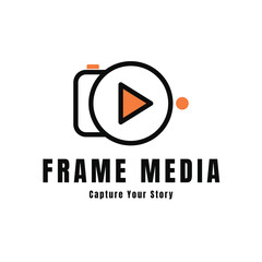 Frame Media Logo - Modern Photography Camera and Video Play Button Icon for Content Creators
