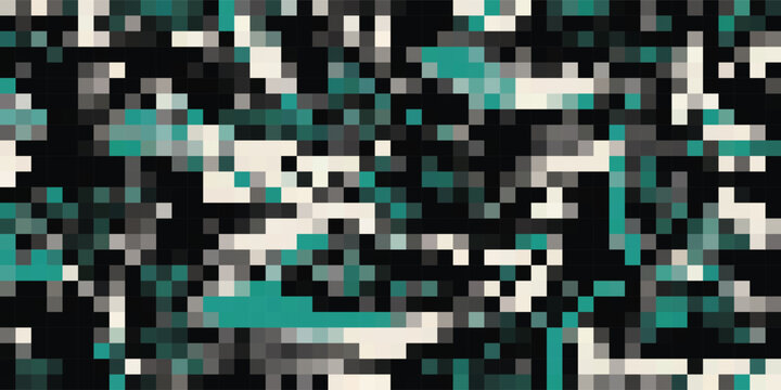 Abstract Pixelated Glitch Art with Teal and Beige Accents.