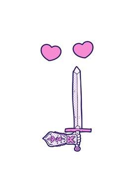 spinning hearts animation of cartoon sword and hand