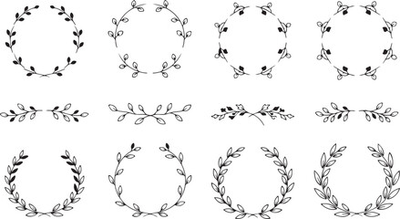 Clean Botanical Ornament Collection with Laurel Wreaths and Delicate Leaves