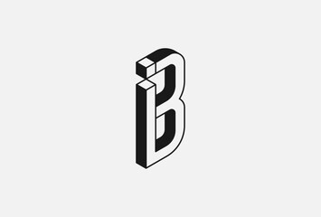 Letter BI or IB Logo, Letter IB 3d style logo design, vector illustration