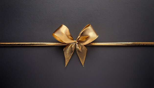A Golden Thread Tied Into A Bow On A Thin Horizontal Gold String On A Dark Gray Background