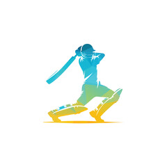 Naklejka premium Cricket Batsman Swinging Bat Design Illustration