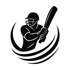Cricket Batter Swinging Bat in Action Vector Black Logo