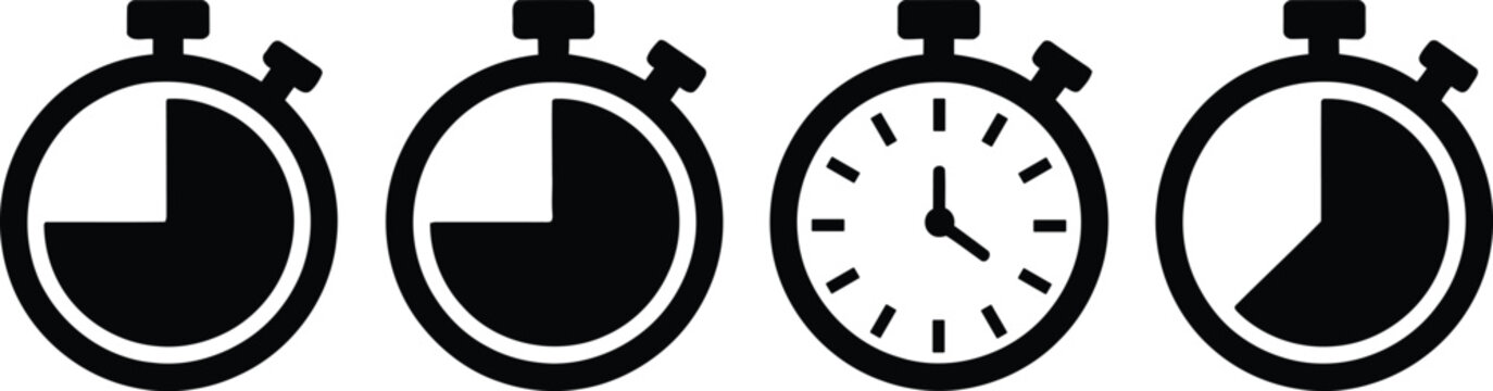 A series of stopwatches showing different stages of time measurement.