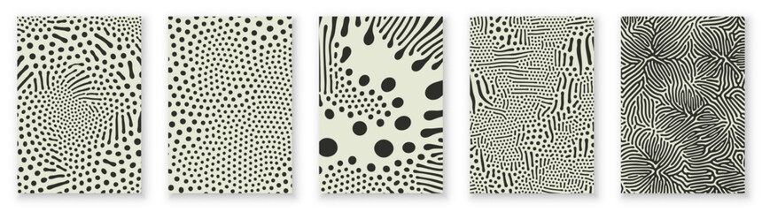 Organic patterns and abstract groovy psychedelic backgrounds. Vector organic patterns of monochrome color squiggle lines for abstract modern trendy backgrounds